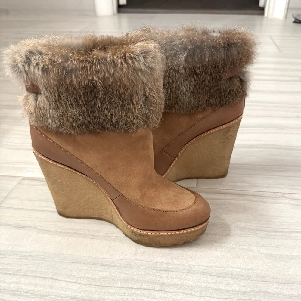 Tory Burch Tan Fur Trim Winter Boots, Tan/Brown Size 9M